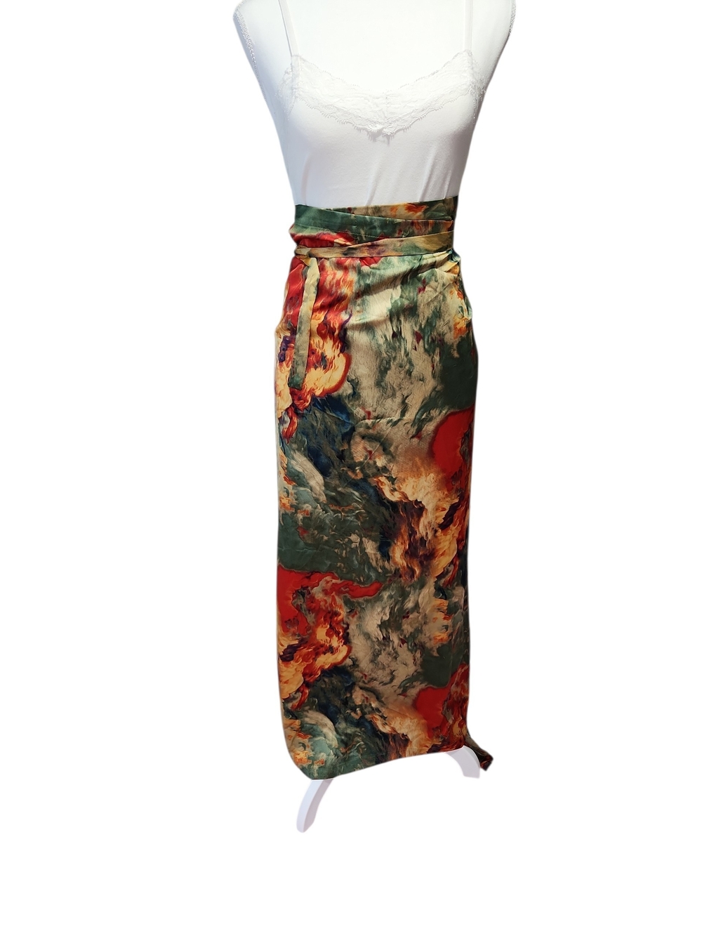 Marbled Maxi Wrap Skirt - Green & Red